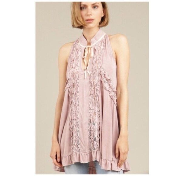 𝅺BOHO Sleeveless Swing Top with Lace - Picture 6 of 13